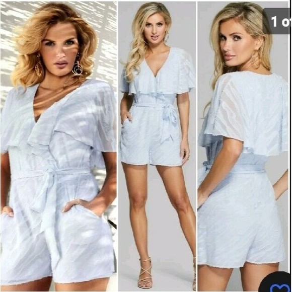 Guess By Marciano Frayed Romper, Size S, Blue